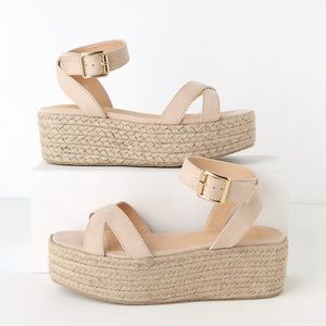LULUS Cobi Light Nude Suede Espadrille Platform Sandals
